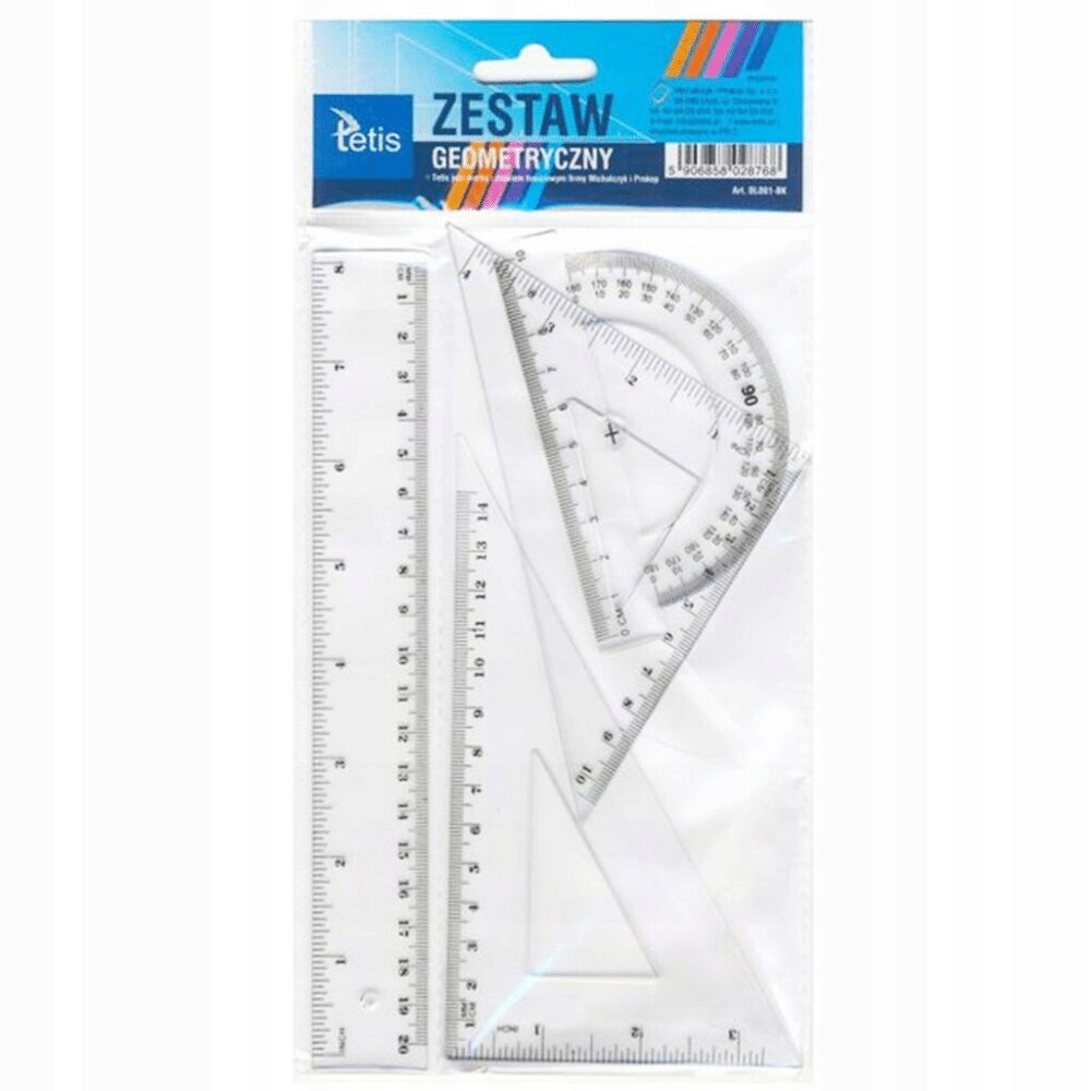 Zestaw geometryczny Tetis 4 elementy Zestaw linijka ekierki kątomierz EAN (GTIN) 5906858027587