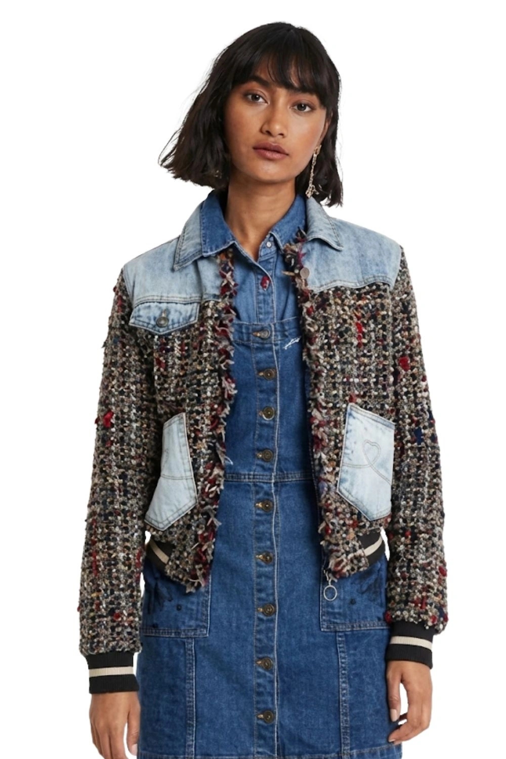 Dámská bunda Desigual Valais pletená džínová krátká přechodová vel. 44