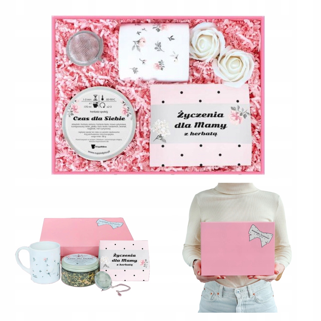 Levně Dárková sada pro maminku s ochuceným čajem čokoládou hrnkem a růžemi