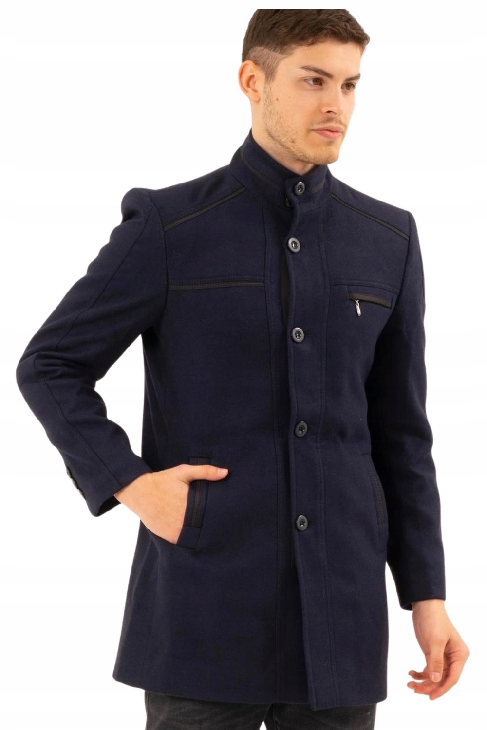 Pánský kabát Dewberry elegantní vlněný tmavě modrý podzim zima vel. M