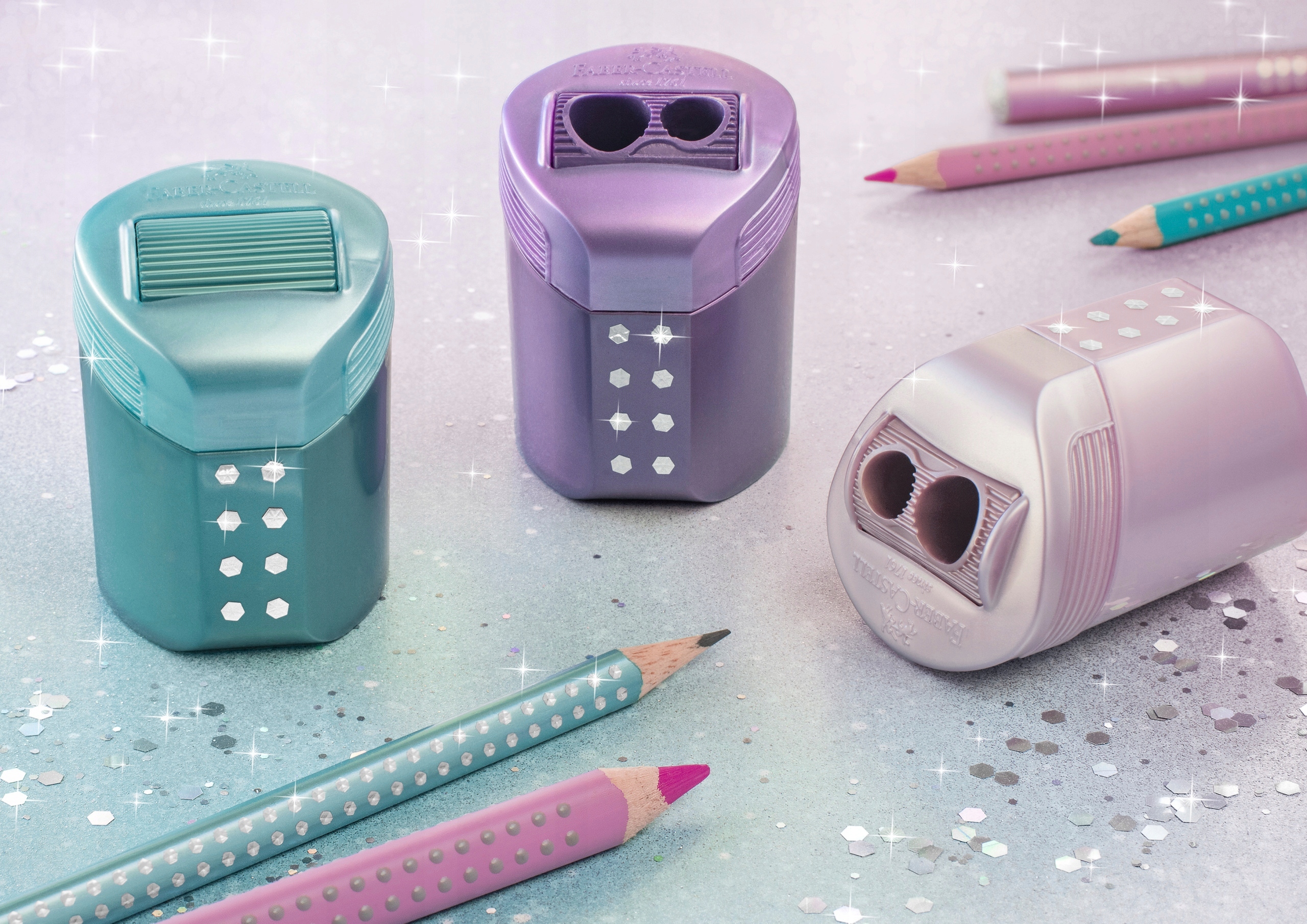 FABER-CASTELL Temperówka pojemnik RollOn Sparkle Kolor różowy