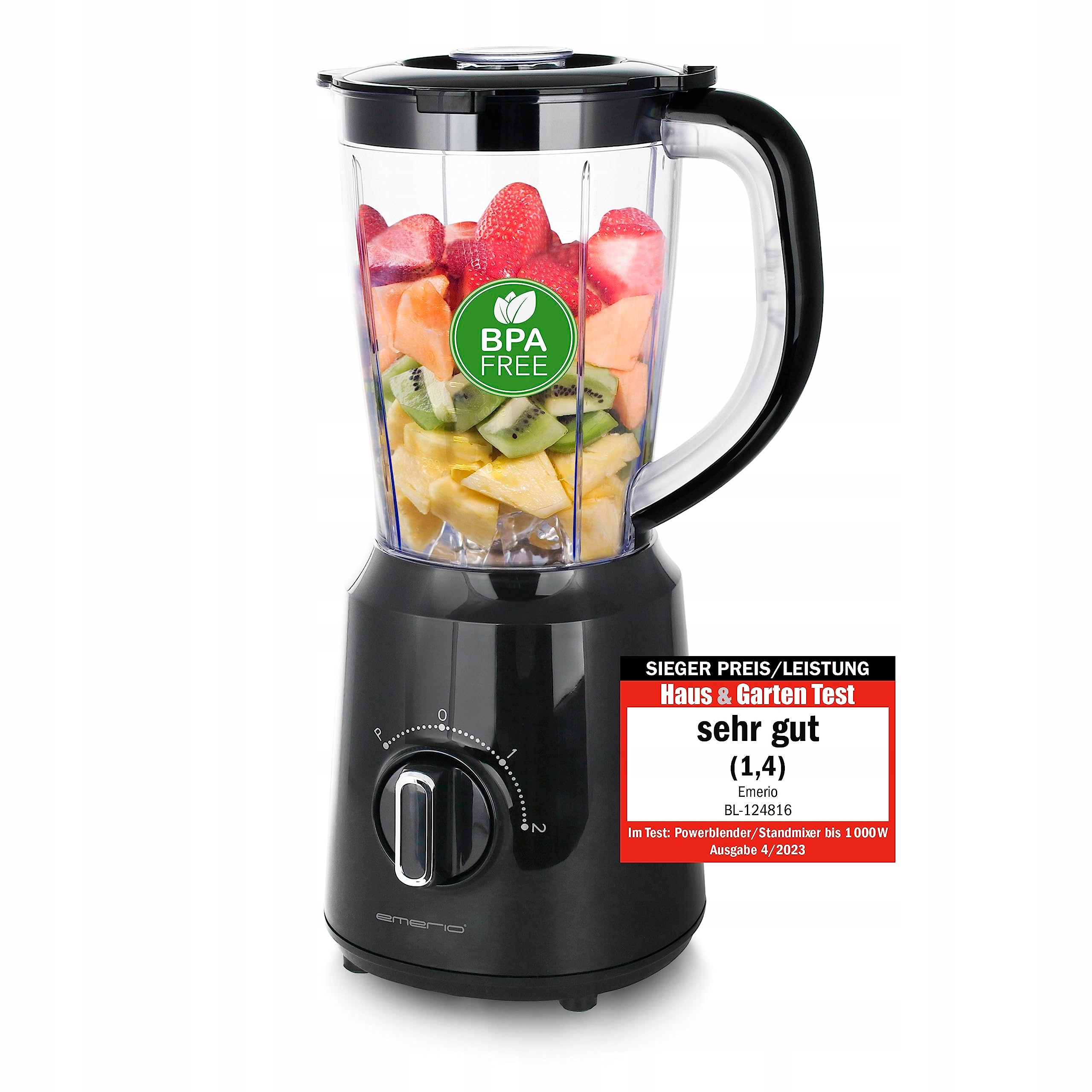 EMERIO Blender 500W Bez BPA Kruszenie Lodu 1.5l 2 Prędkości Czarny — miniatura 2