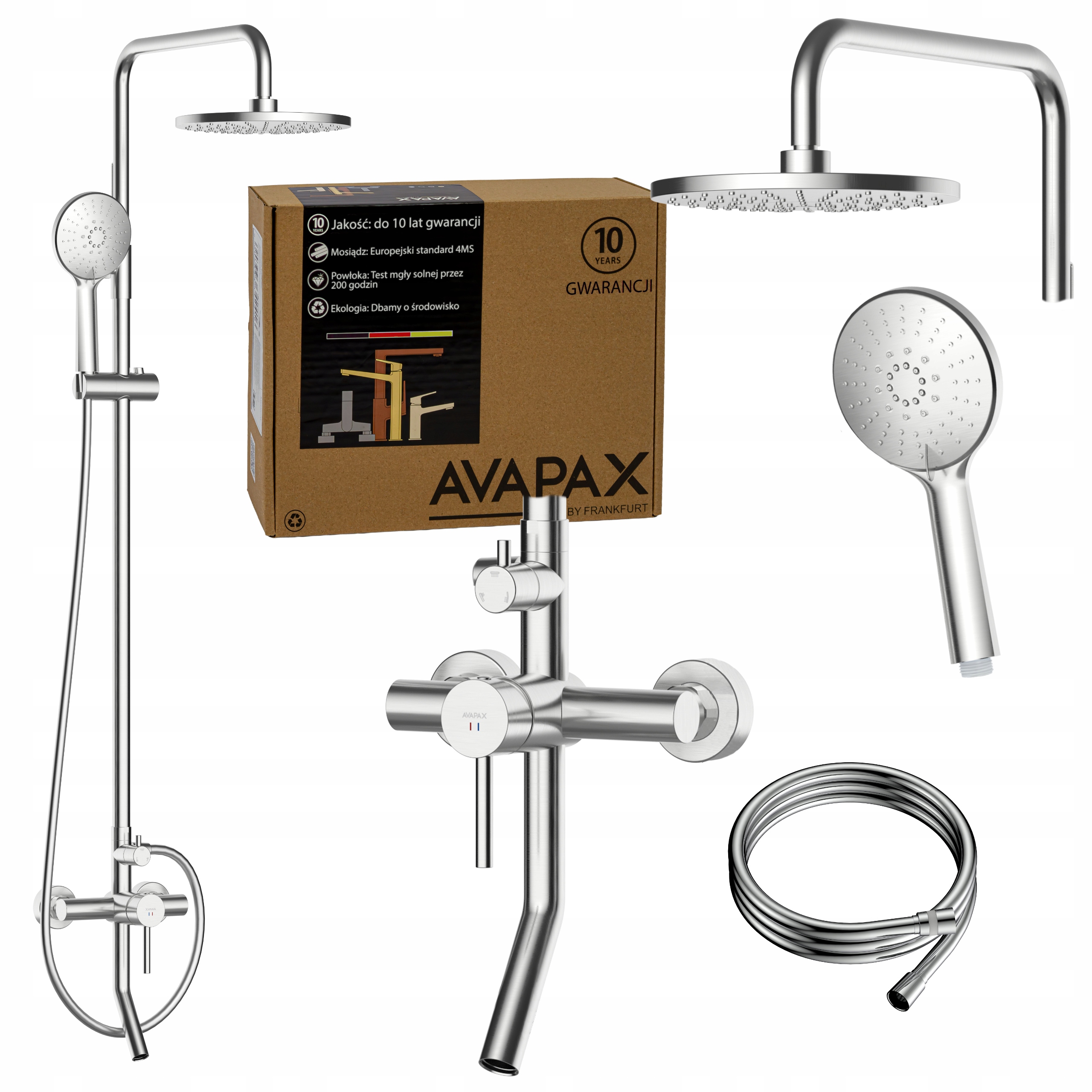 Sprchová sloupka s baterií, nastavitelná do kabiny, kartáčovaná, Inox Avapax