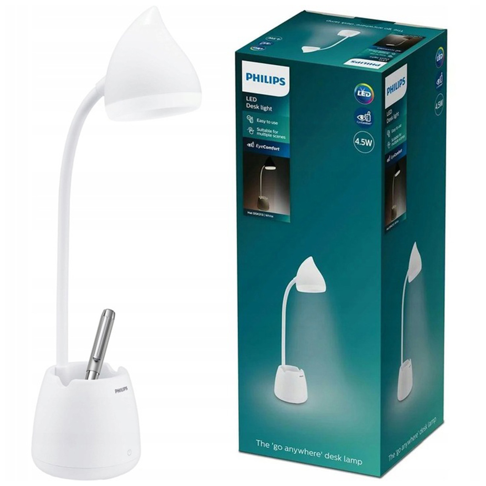 Školní stolní lampa Noční Led 4.5W Cct stmívatelná Usb bílá Philips