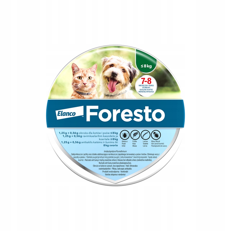 Foresto Obroża przeciwko pchłom i kleszczom dla psa i kota do 8 kg 38 cm