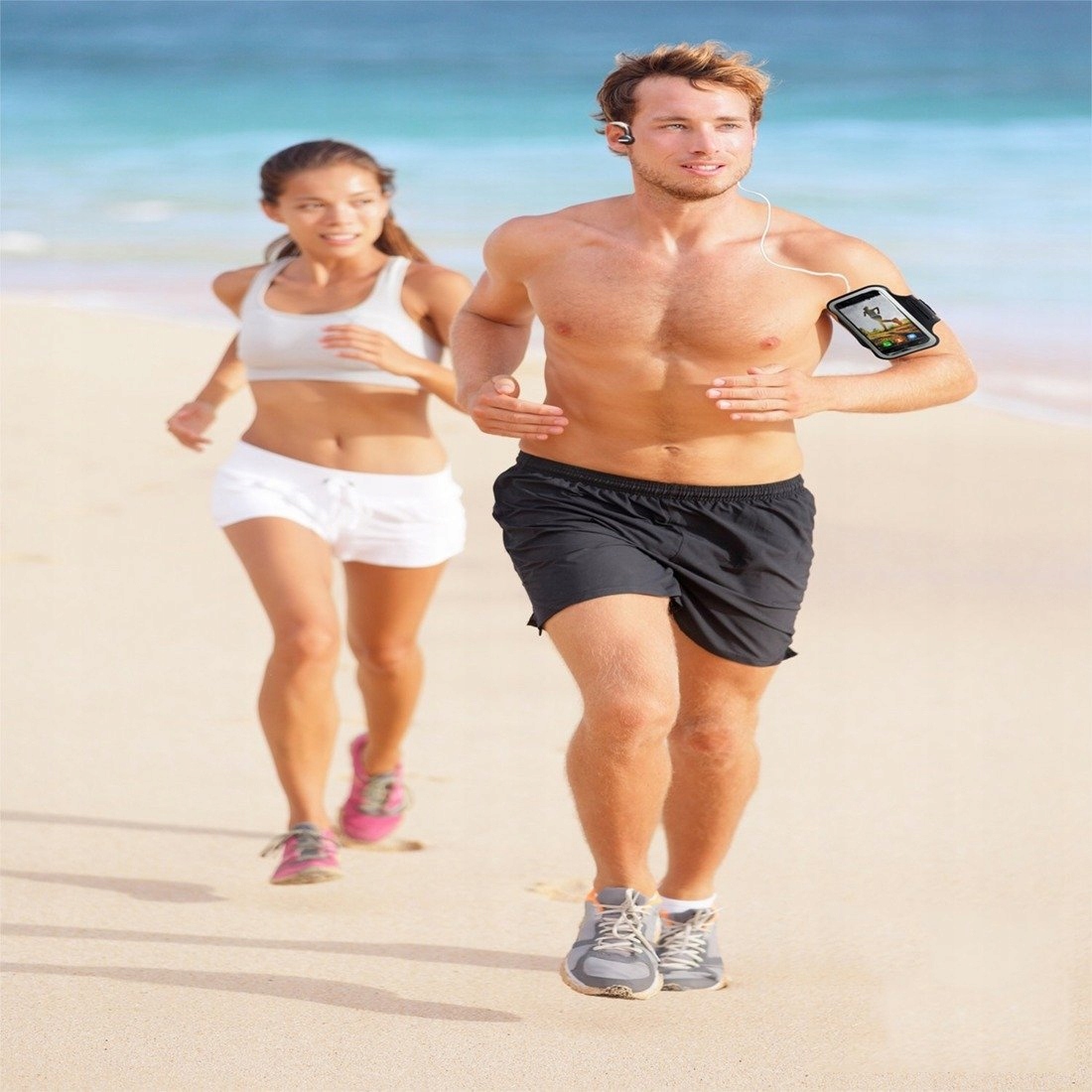 ETUI POKROWIEC OPASKA NA RAMIĘ TELEFON DO BIEGANIA Kolor dominujący odcienie niebieskiego