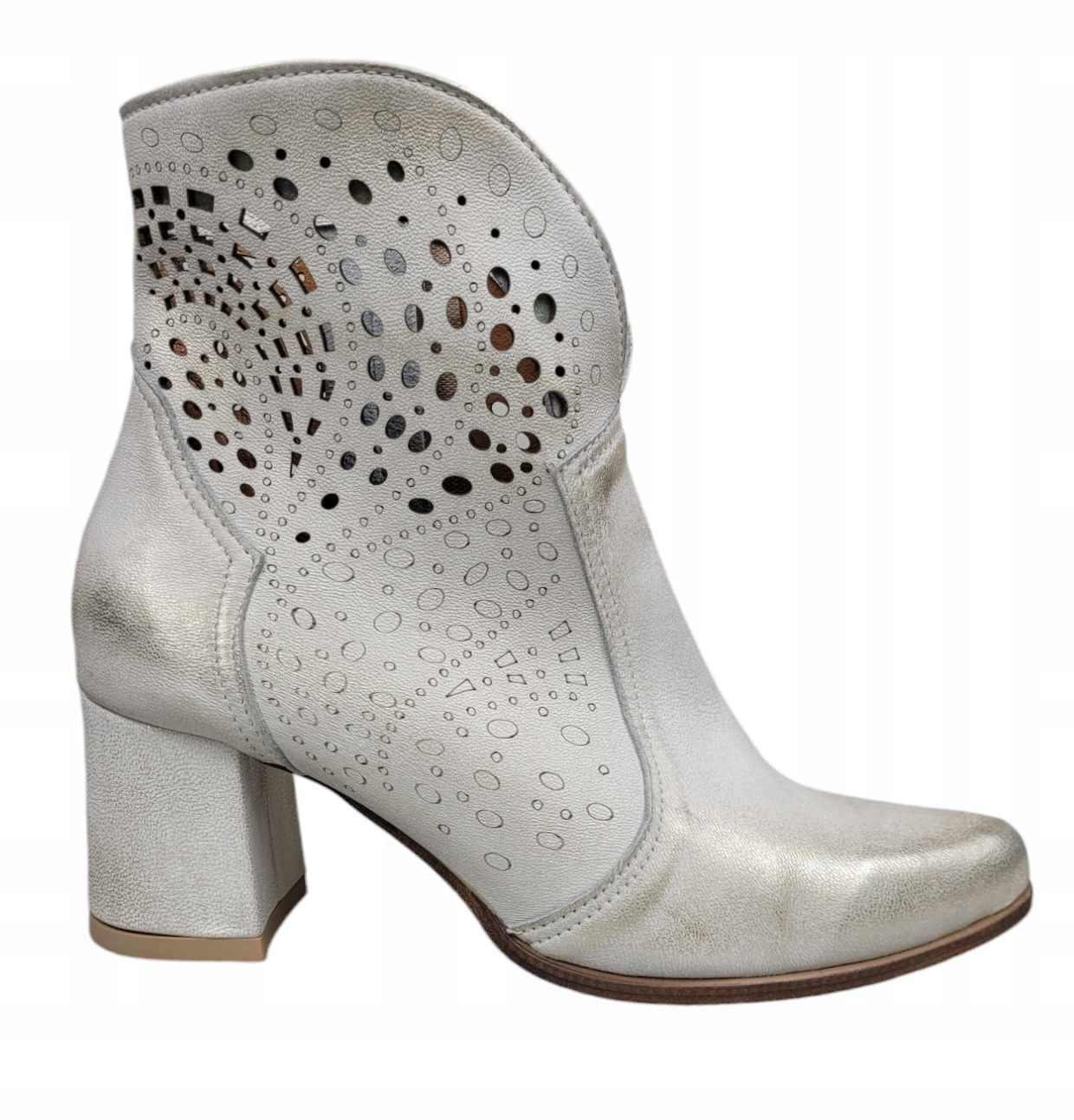 Lewski Kotníkové Boty Na Kostce Ažurové 3166/P/404 Ecru vel.41