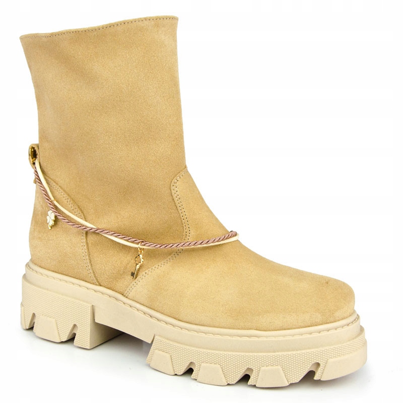 LaRoni E006 Kotníkové Boty Workery Trapery Kůže Béžové