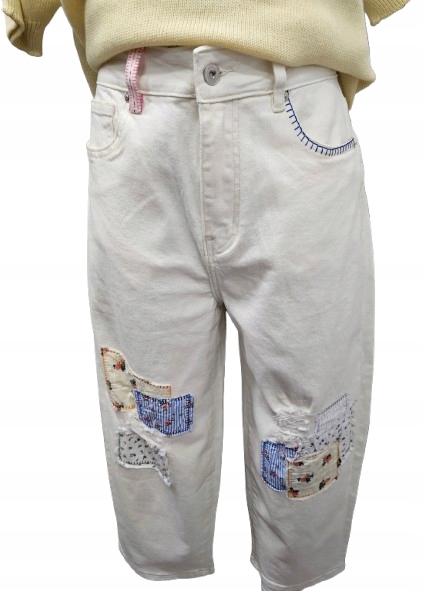 Unikátní bílé džíny s nášivkami Boho Patchwork – Hand Made Style – Wiya