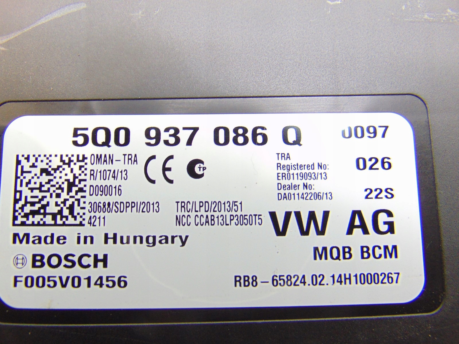 control unit module BORDNETZ MQB BCM VW GOLF VII PASSAT B8 5Q0937086Q