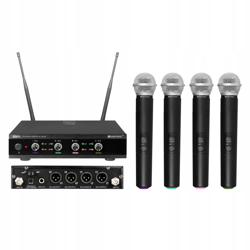 OMNITRONIC UHF-E4 WIRELESS MIC SYSTEM ZESTAW 4 MIK