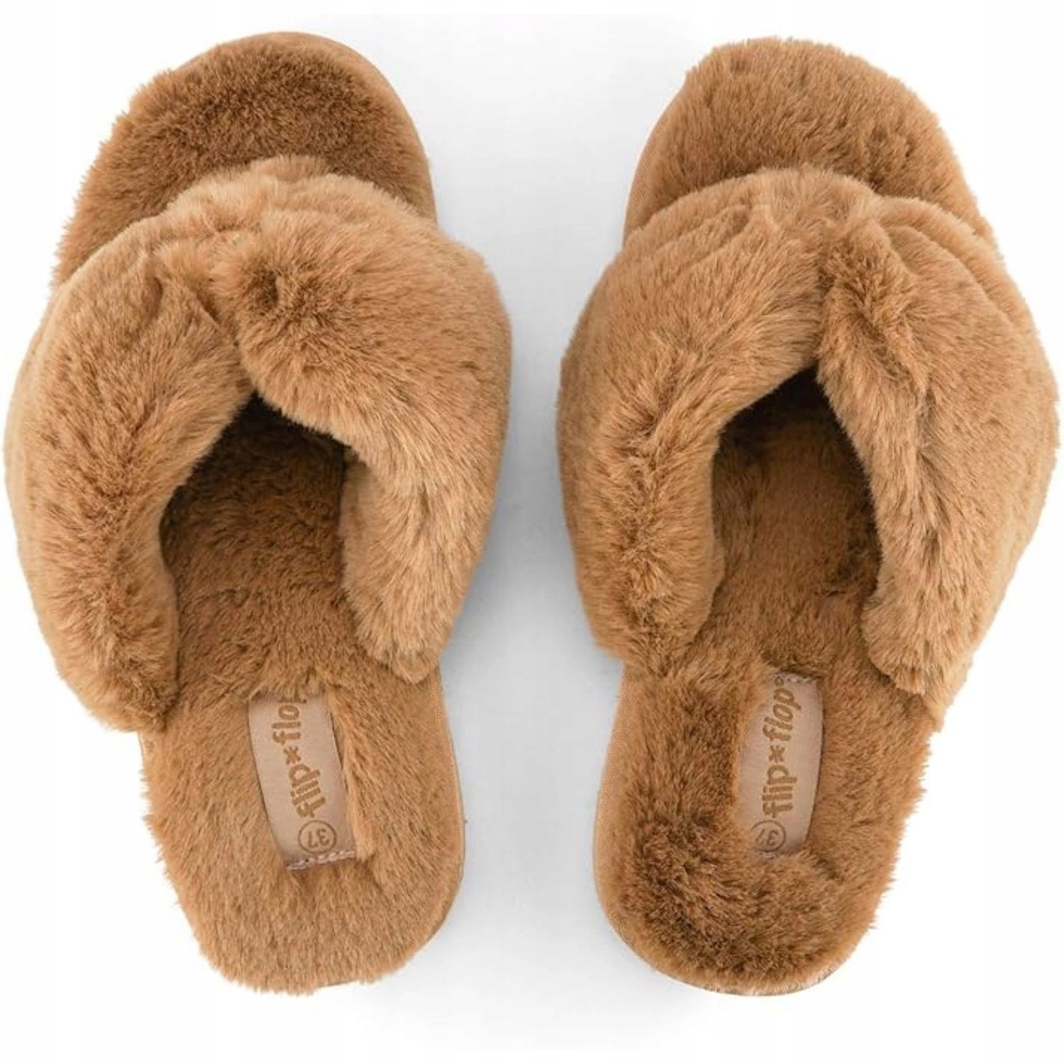 Dámské Papuče Flip Flop Originální Kožešinové chlupaté hnědé teplé domácí vel. 42
