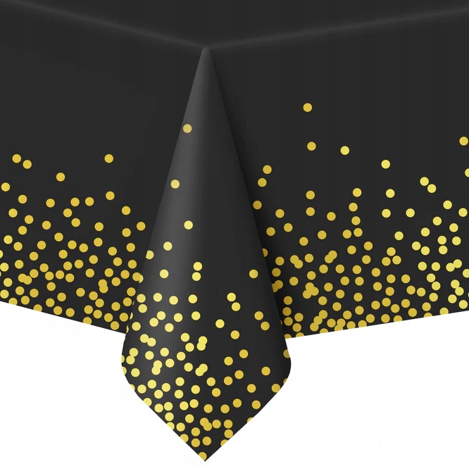 Obrus foliowy czarny w konfetti grochy 137cmx274cm