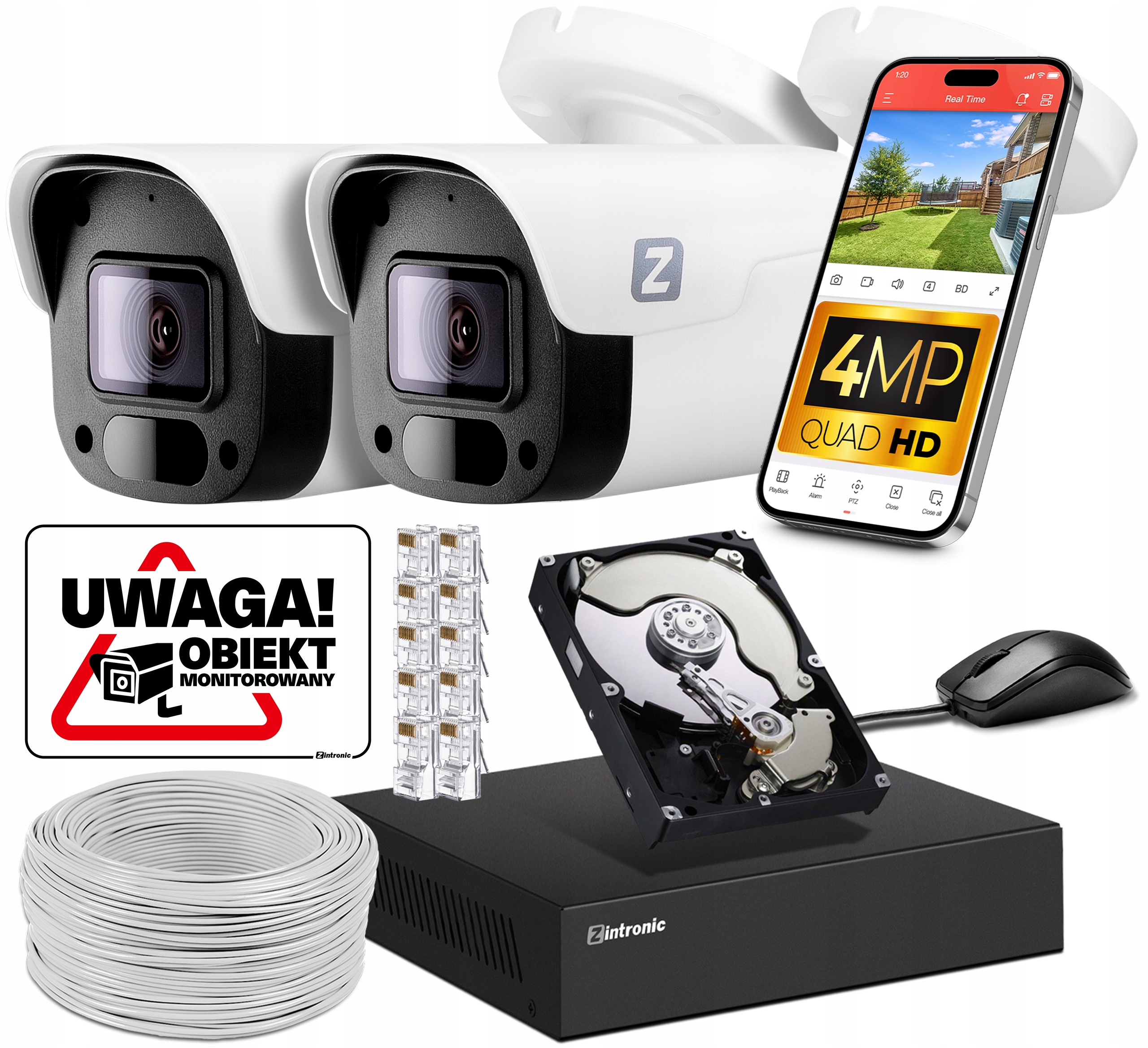 Sada Ip Poe Monitorování 2 Kamery 4MPx 1TB Náhled Aplikace Detekce