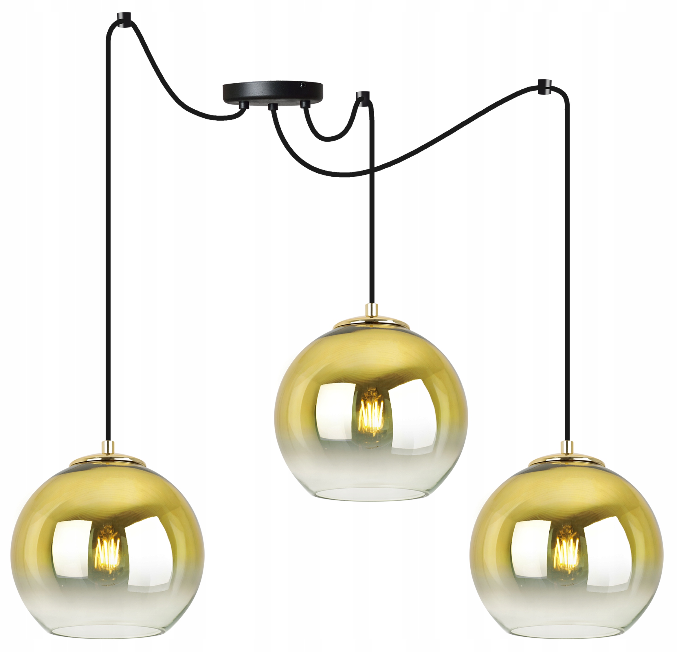 Trojitá Závesná Lampa Stropný Luster Pavúk Zlaté Sklenené Tienidlo Glamour