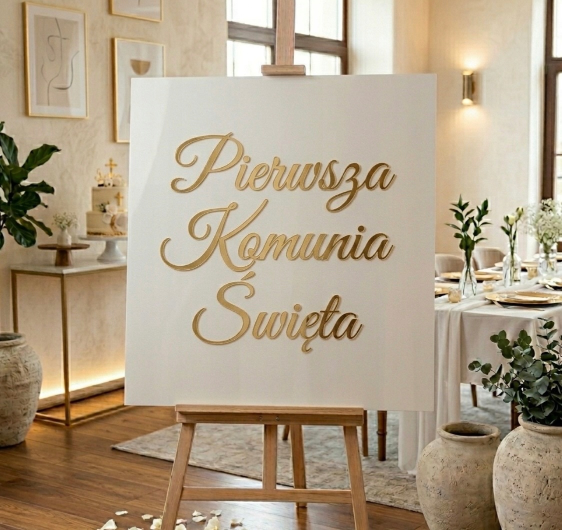 Uvítací tabule na svaté přijímání 50x50 cm Čtvercová bílá se zlatým zrcadlem T2