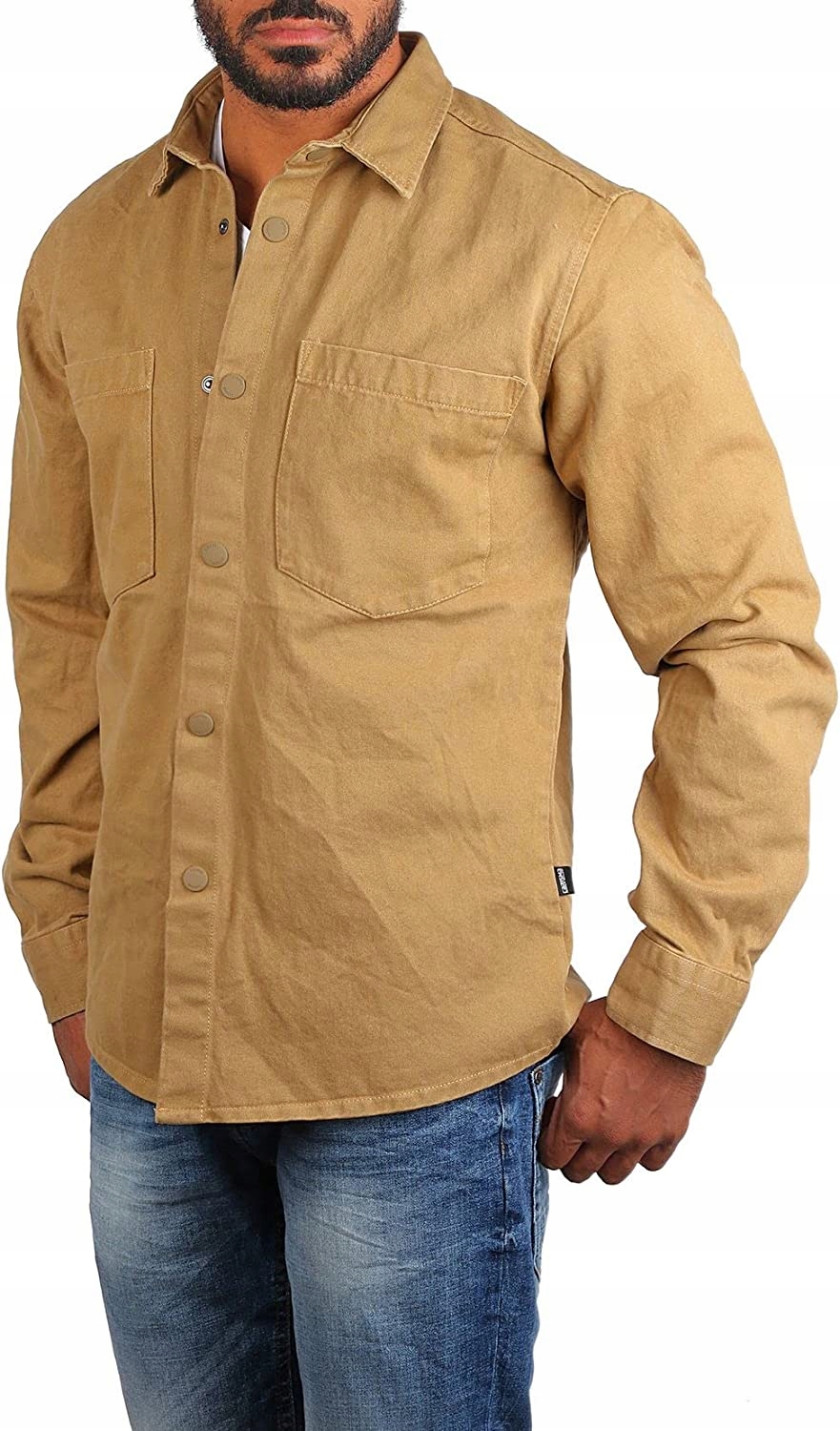 KOSZULA MĘSKA JEANSOWA KIESZONKI CAMEL - M Rozmiar M