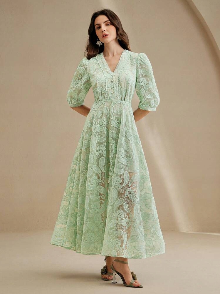 Anewsta Světle Zelené Trapézové Šaty S Výšivkou (s)