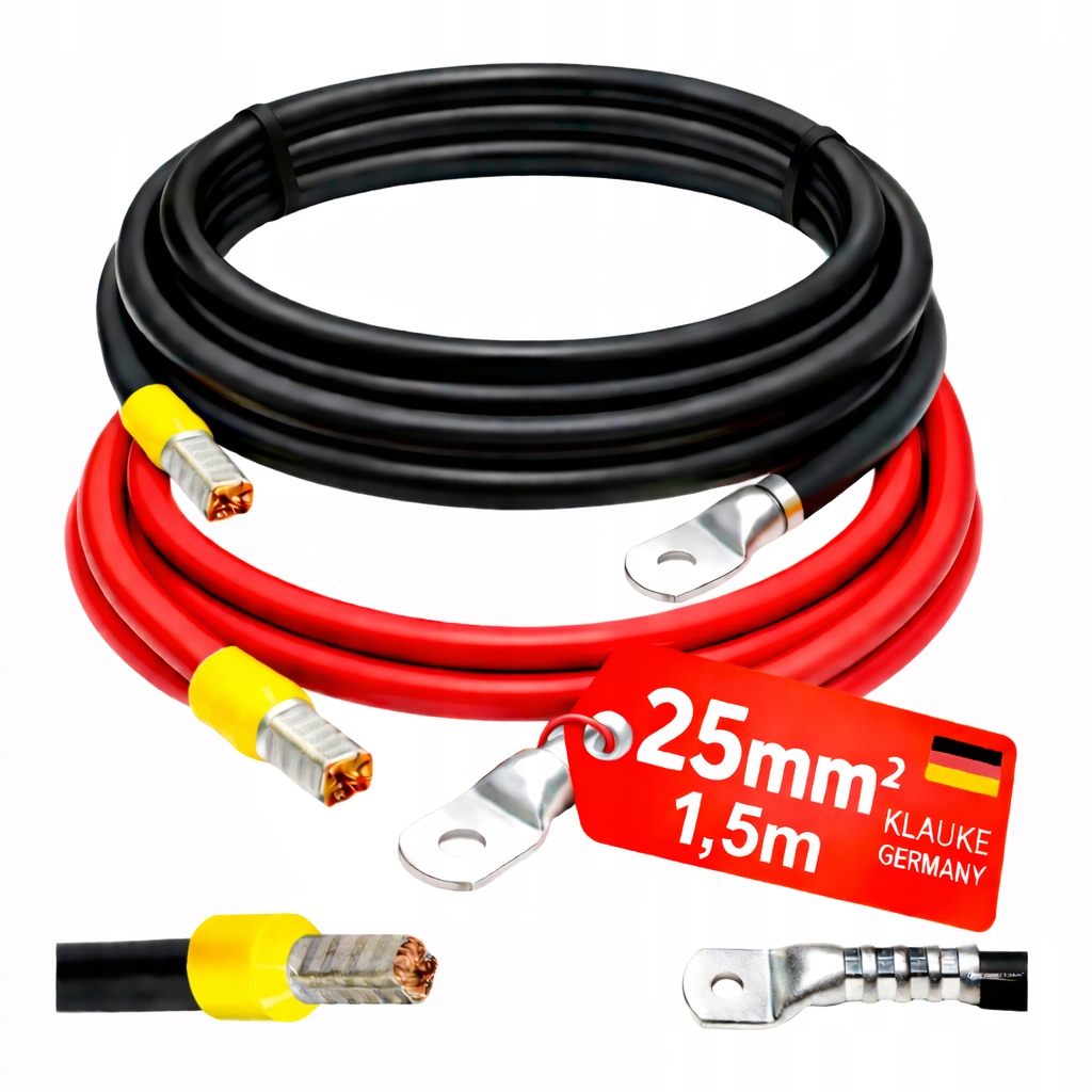 150cm Kabel przewód do akumulatorów i inwentera Lgy 25/8 Germany 2x25mm2