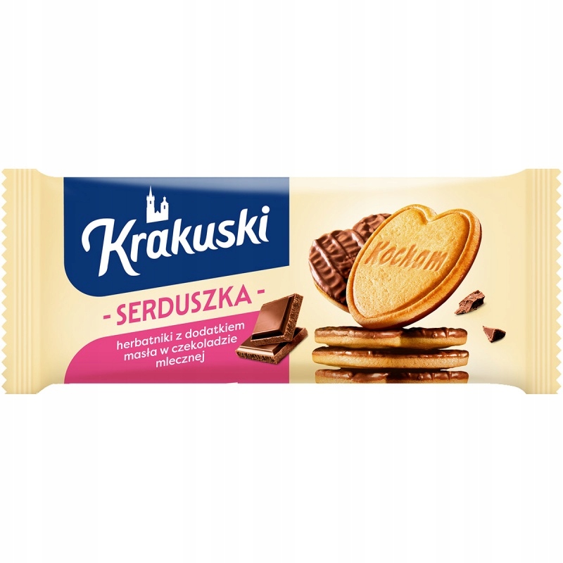 Ciastka Krakuski serduszka maślane w czekoladzie mlecznej 171g 26szt