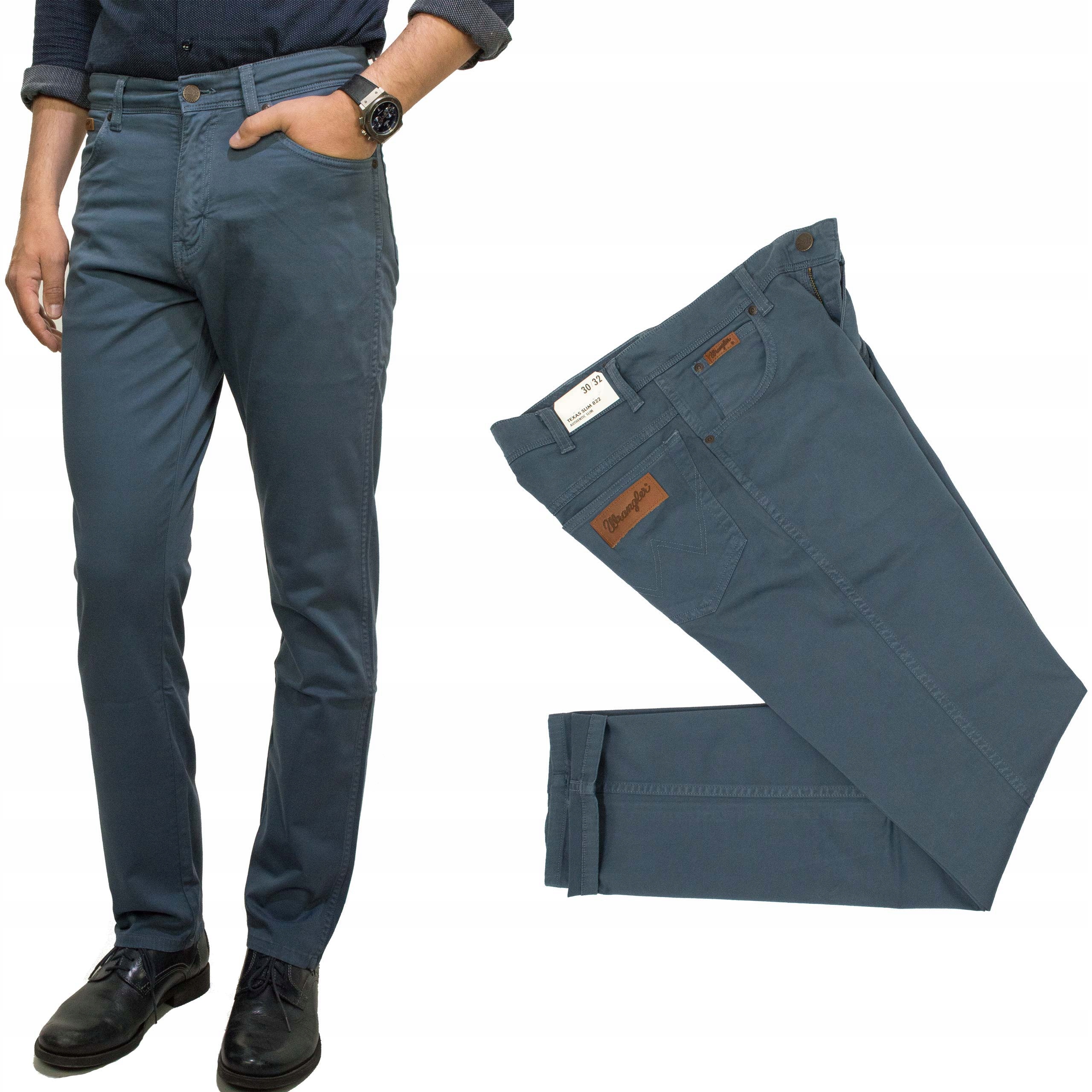 Wrangler Texas Slim Dark Dusty Blue pánské klasické rovné kalhoty W30 L32
