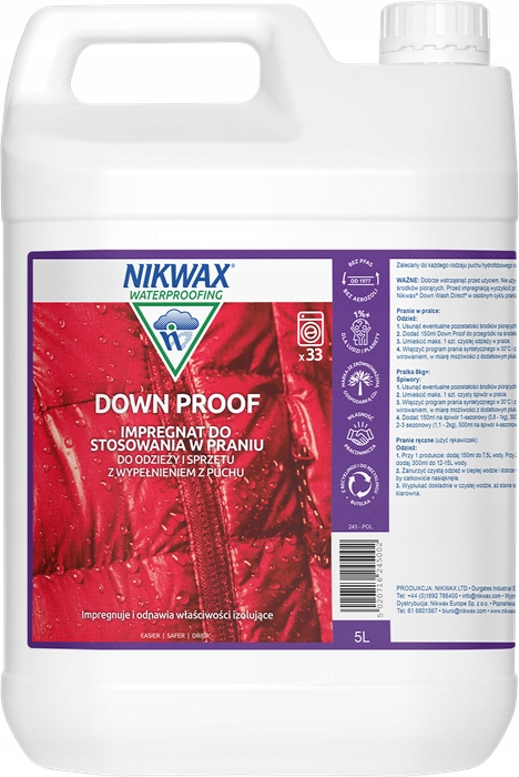 Nikwax Down Proof 5L impregnat do kurtek śpiworów sprzętu z puchem pierzem