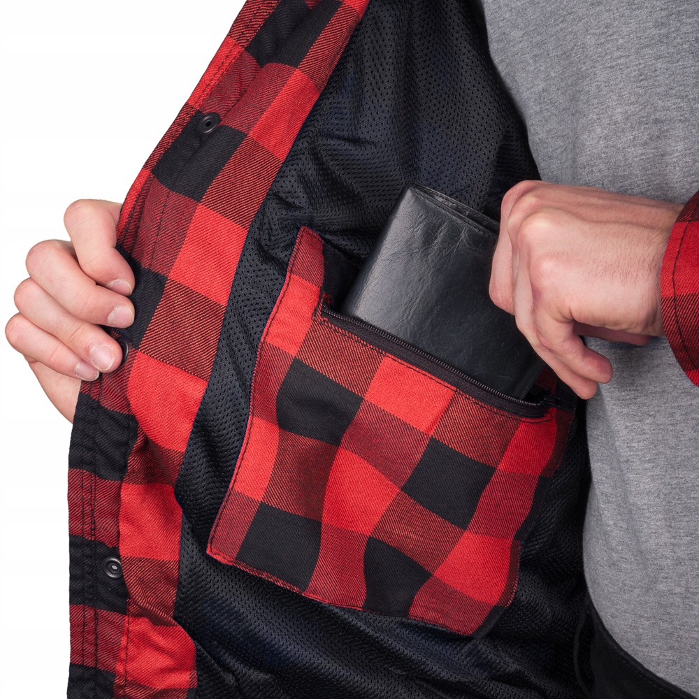 WOLF MĘSKA KOSZULA MOTOCYKLOWA Z KEVLAREM LS01 KOMPLET PROTEKTORÓW RED M Kolor czarny czerwony