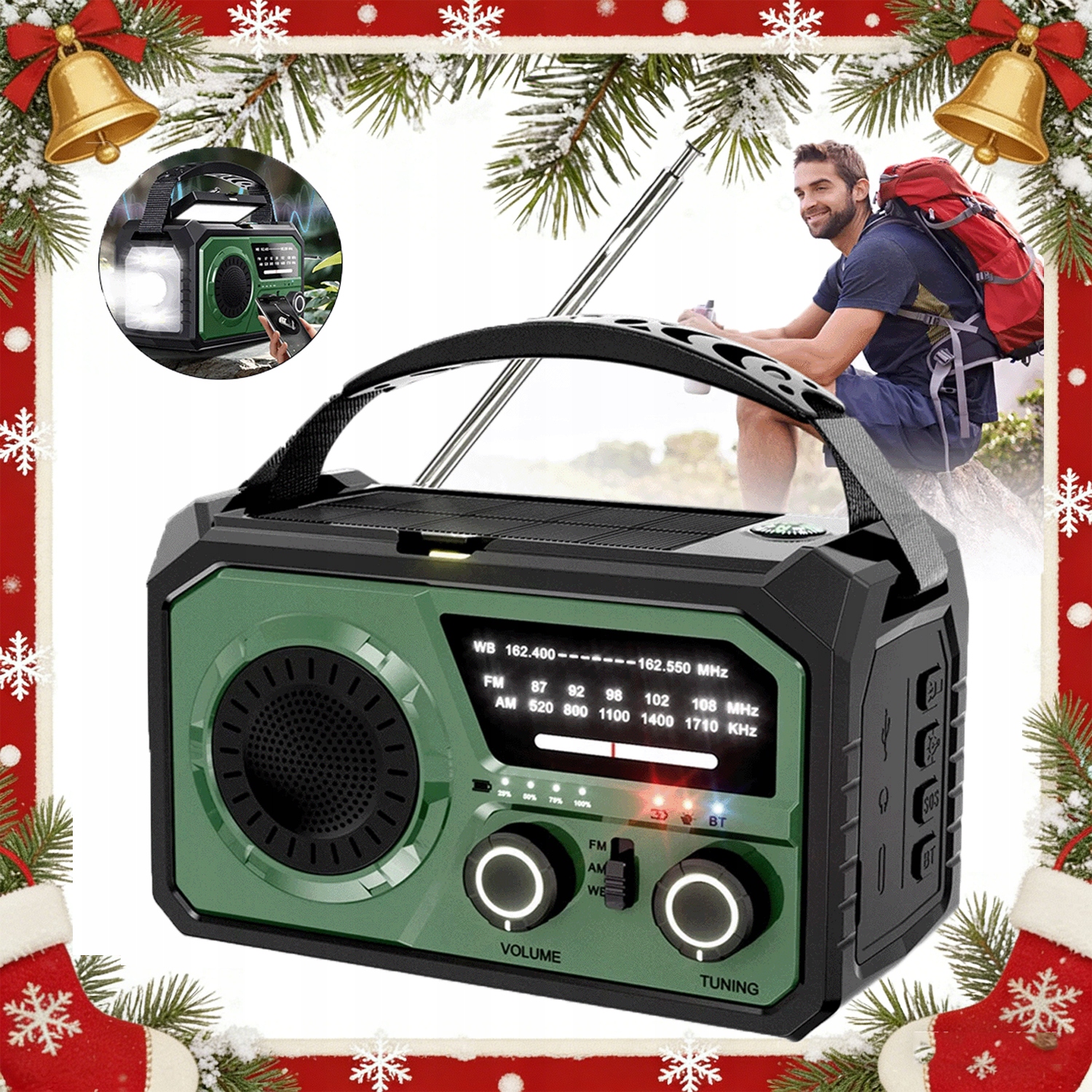 Przenośne Radio Taktyczne Na Korbkę Bateria Słoneczna Usb-c Latarka