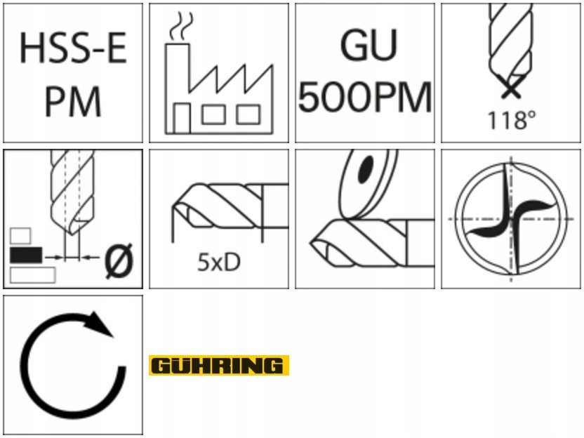 Wiertlo krete WN hsse-pm TiAlN 5xd 10,8mm gühring Zastosowanie inne