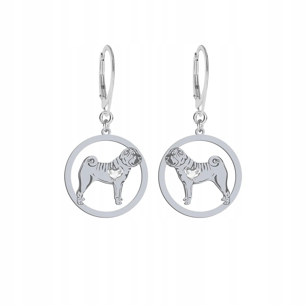 Stříbrné Náušnice se psem plemene Shar Pei 925 Šperky Dárek Gravírování Bonus