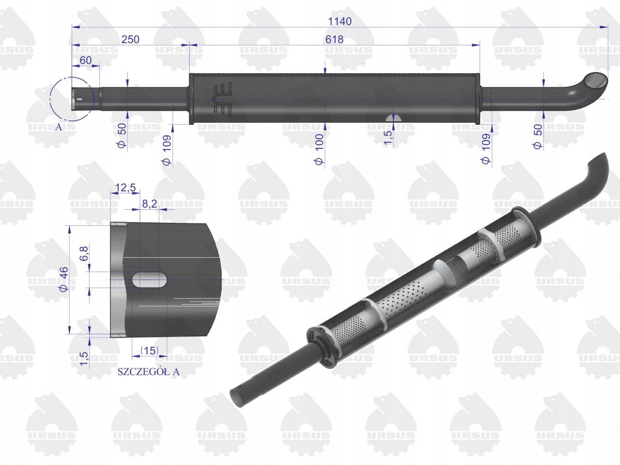 Tłumik EMALIOWANY C-360 1140mm ORYGINAŁ URSUS Waga produktu z opakowaniem jednostkowym 6 kg