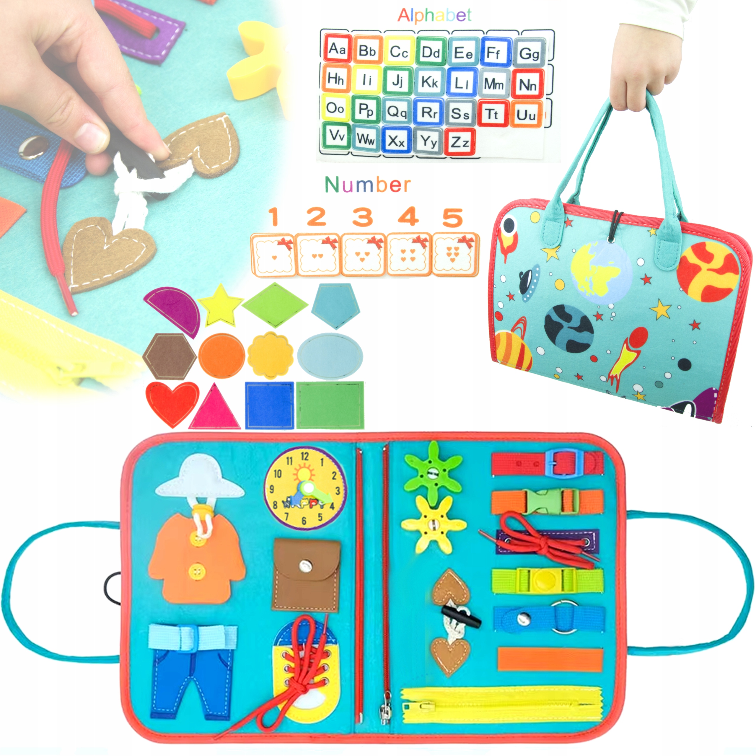 TABLICA SENSORYCZNA KOSMOS MONTESSORI MANIPULACYJNA UNIWERSALNA KSIĄŻKA 3D