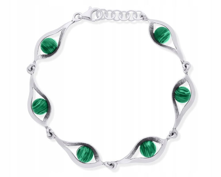 Dámský stříbrný náramek se zelenými malachity 925, originální vzor