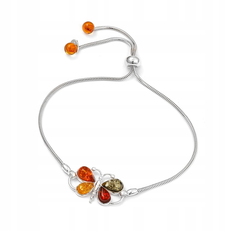 Stříbrný Náramek S Motýlem Baltský Jantar