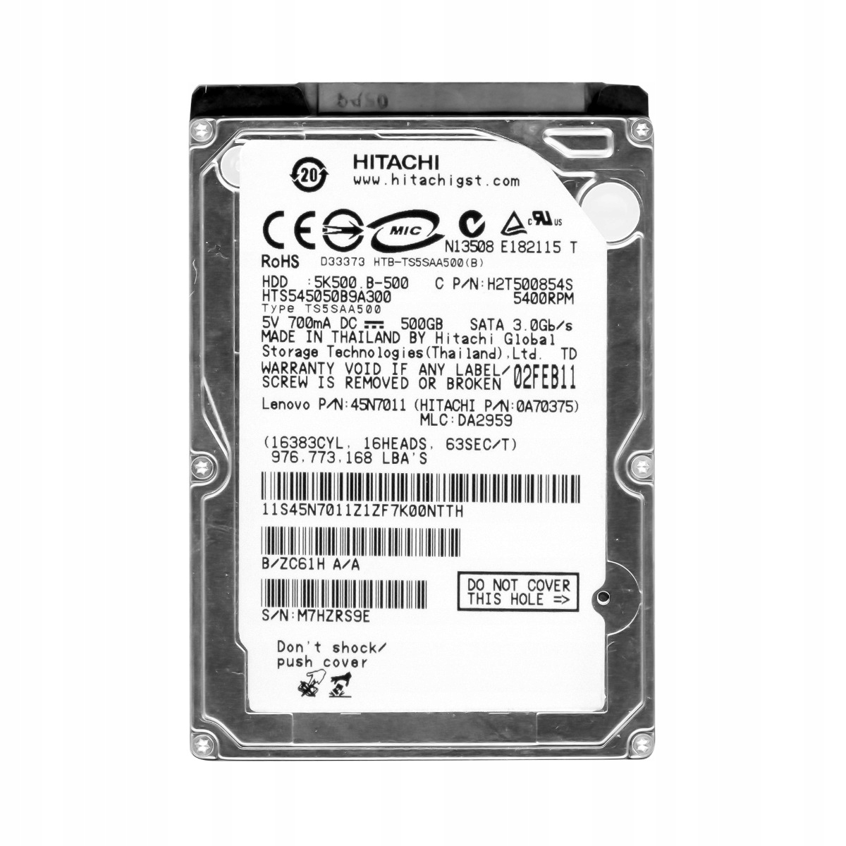 TravelStar 5K500.B 500GB 5.4K 8MB Sata II 2.5'' HTS545050B9A300