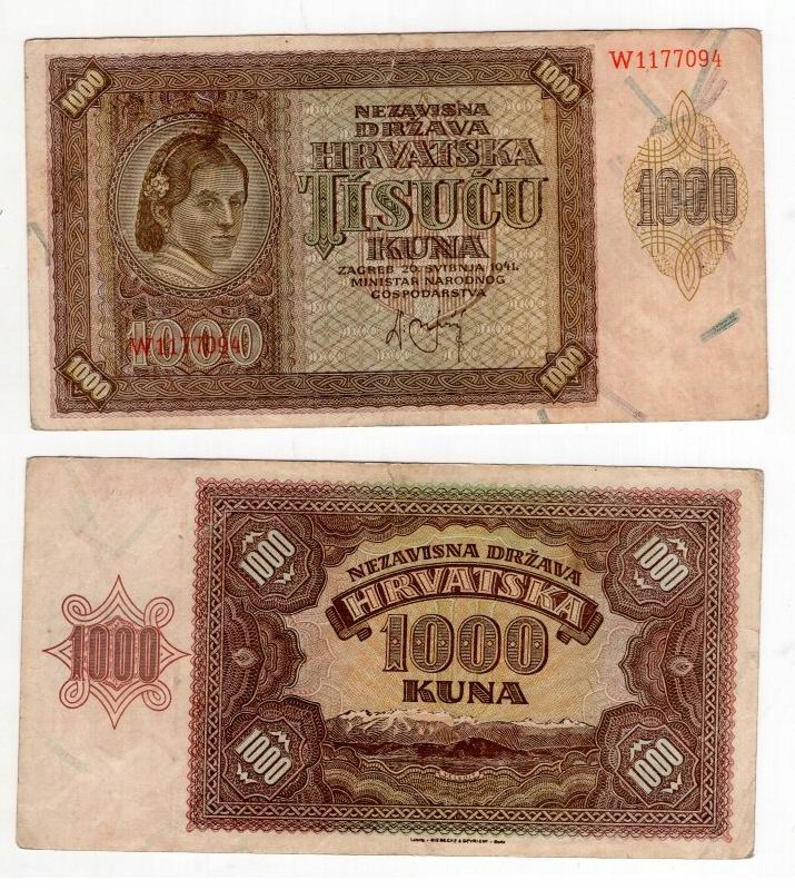 CHORWACJA 1941 1000 KUNA