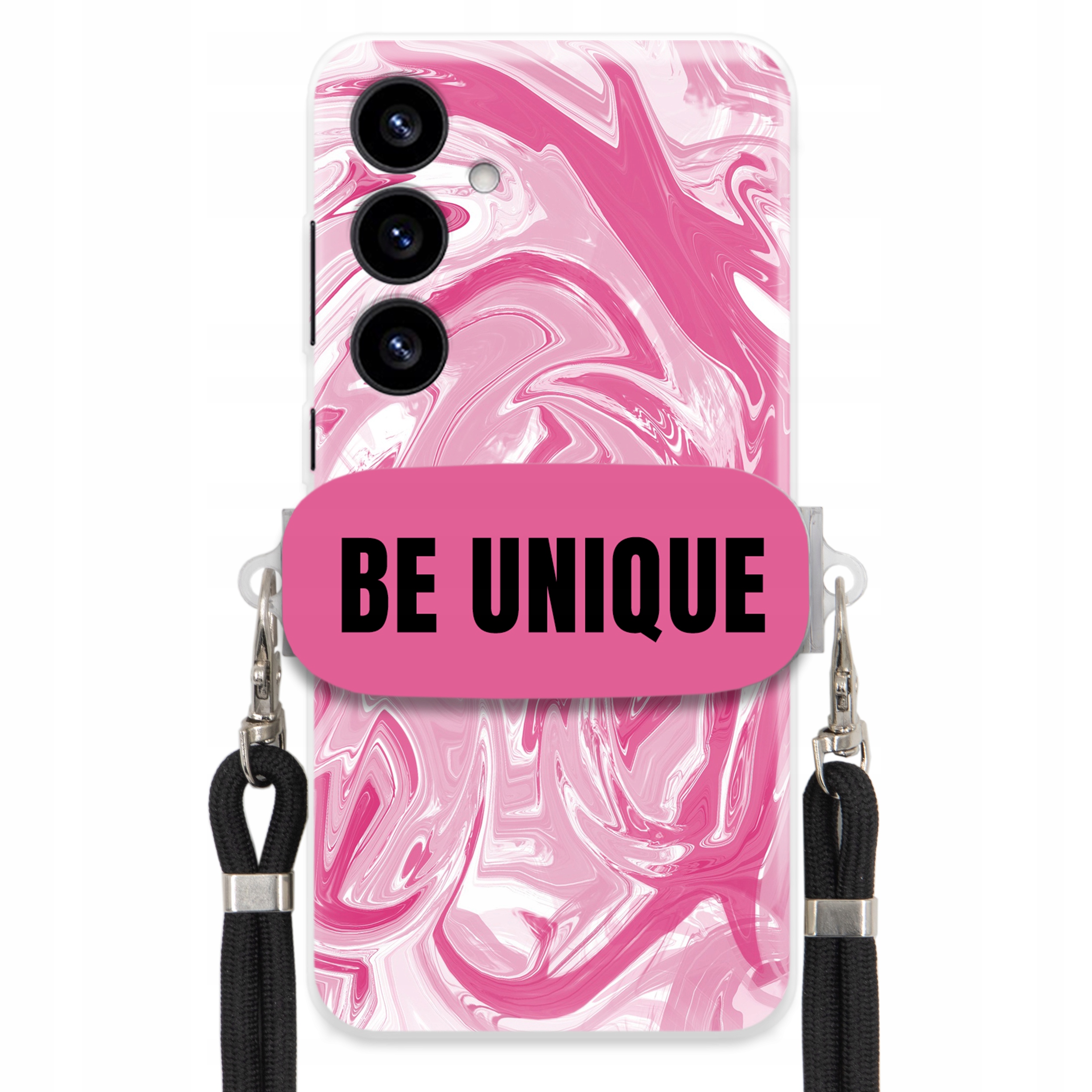 Puzdro pre Samsung S25 Plus Case držiak na šnúrku Čierna Ružová Mramor Unique