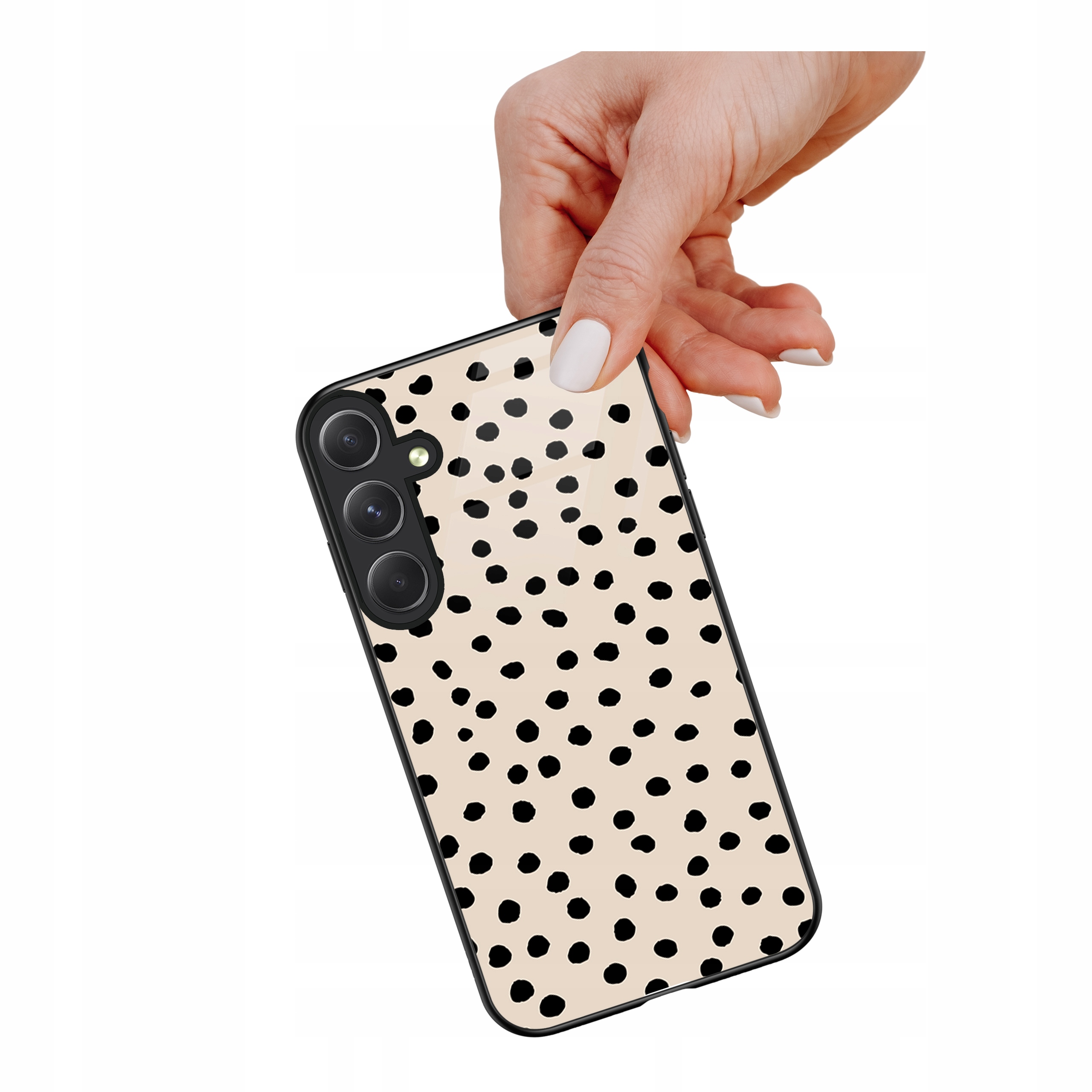 Etui szklane ceramiczne do Samsung Galaxy S24 Kropki dot beż
