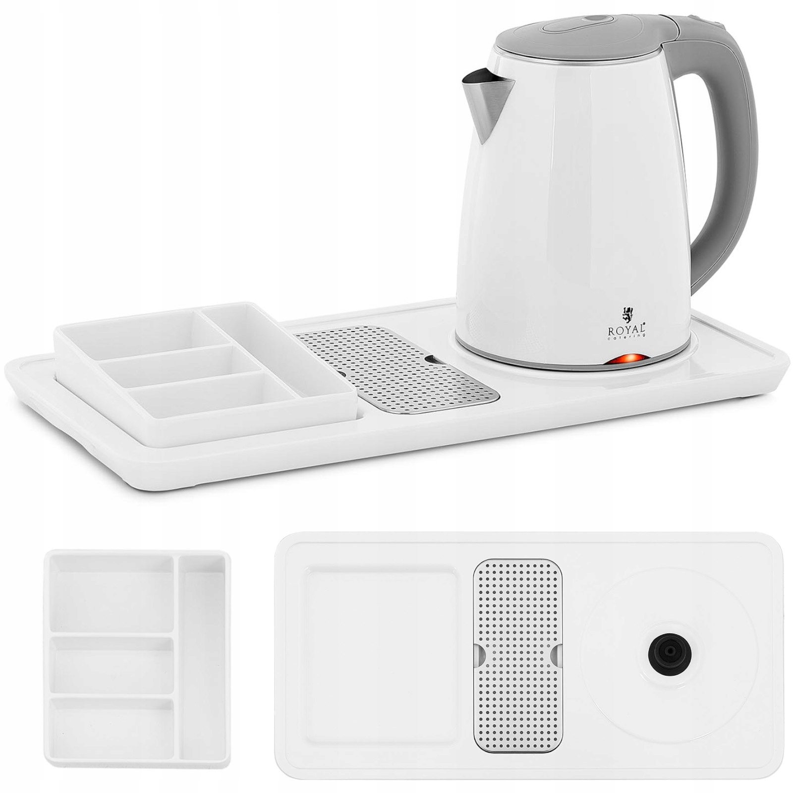 Hotelový uvítací set, rýchlovarná kanvica s podnosom 1.2 l 1800 W, biela