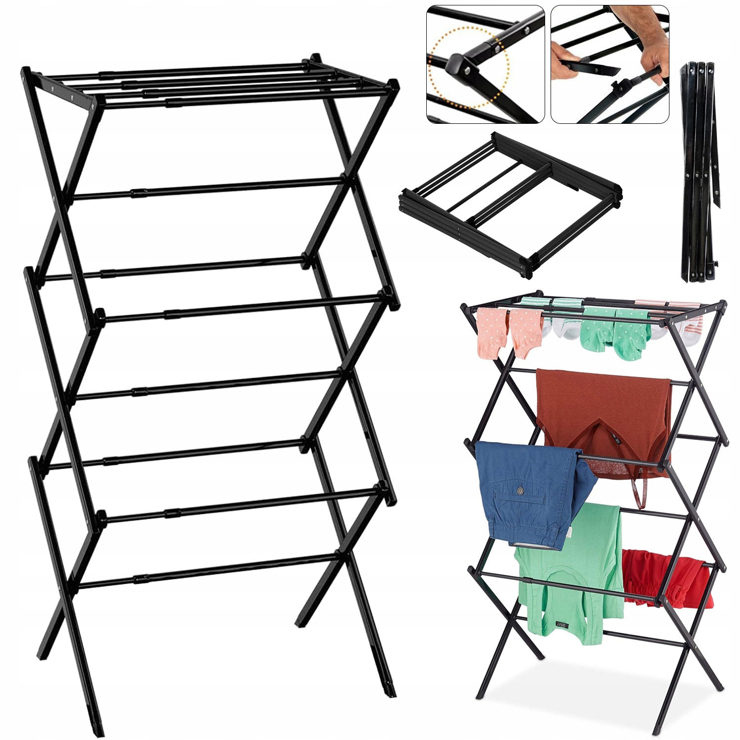 Levně Sušák Na Prádlo A Prádlo Stojící Vertikální Skládací Velká Černá