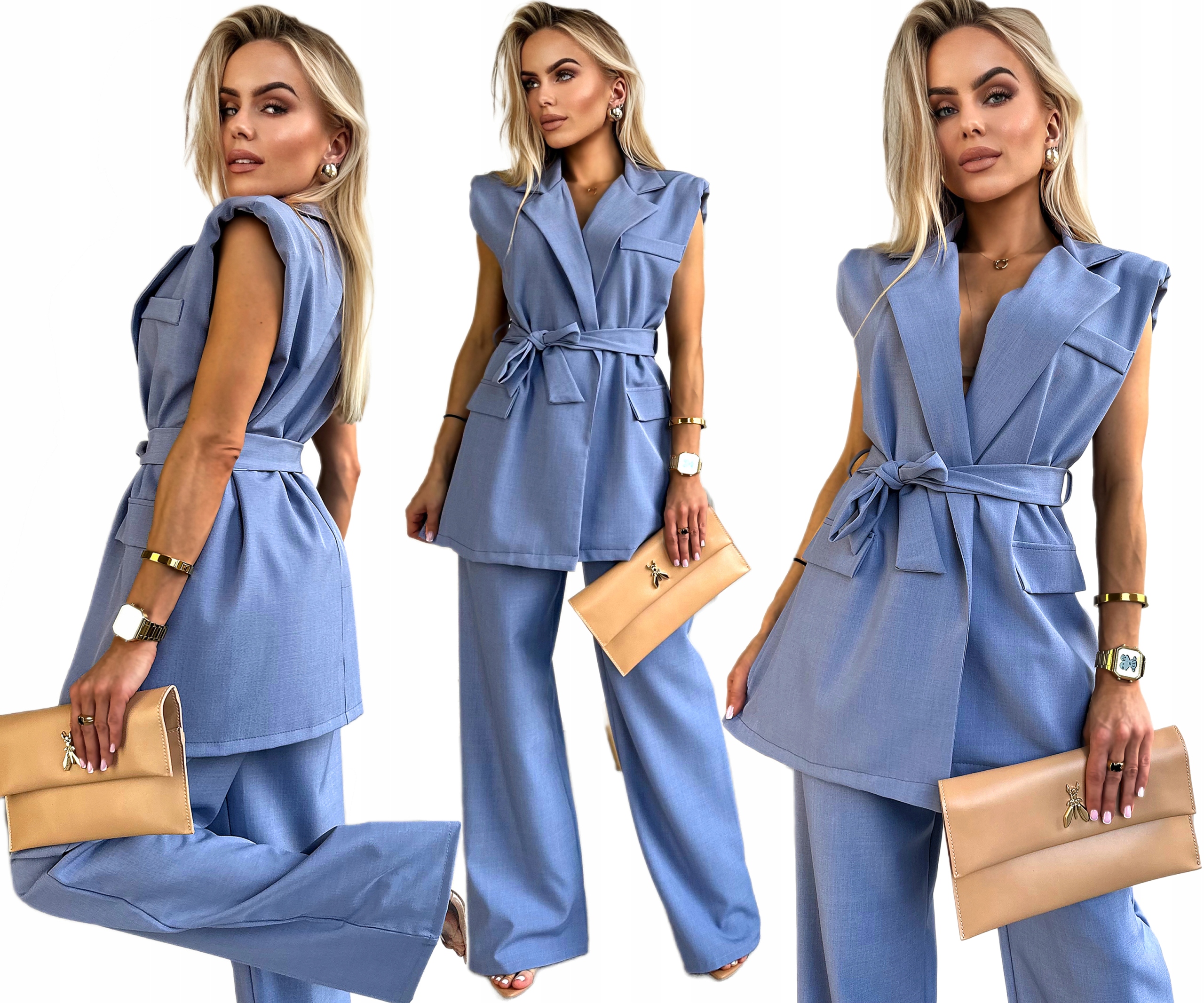 Elegantní stylový Komplet dámská zavazovací vesta široké kalhoty