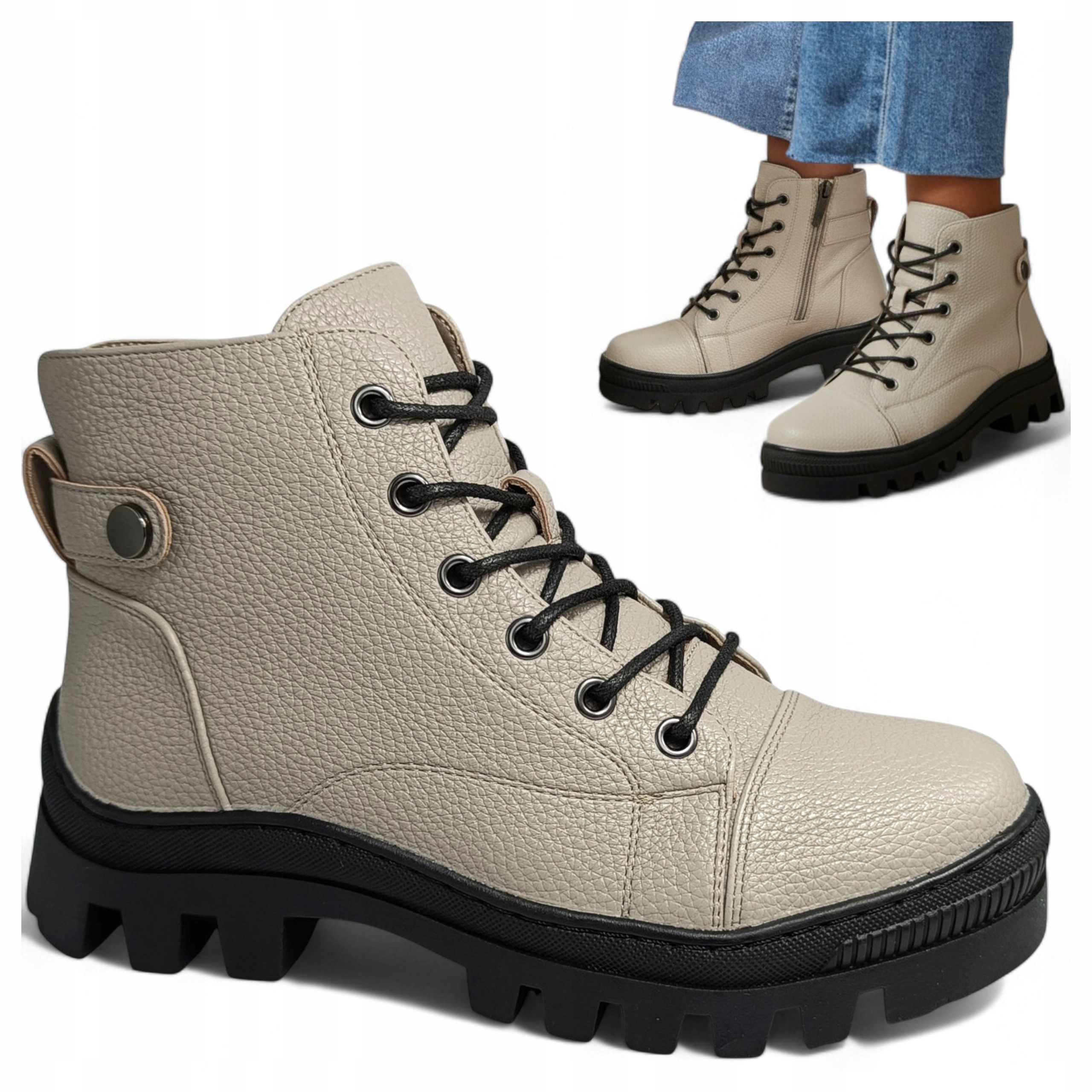 37 Potocki Dámské zimní zateplené Kotníkové Boty, šněrovací, stylová platforma