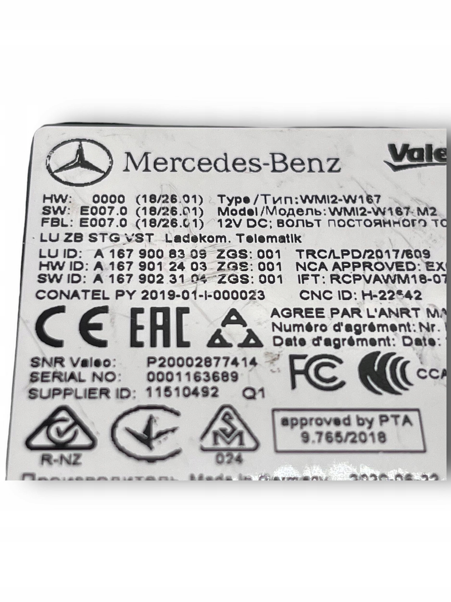 MERCEDES W167 control unit VALEO A1679008309 $J