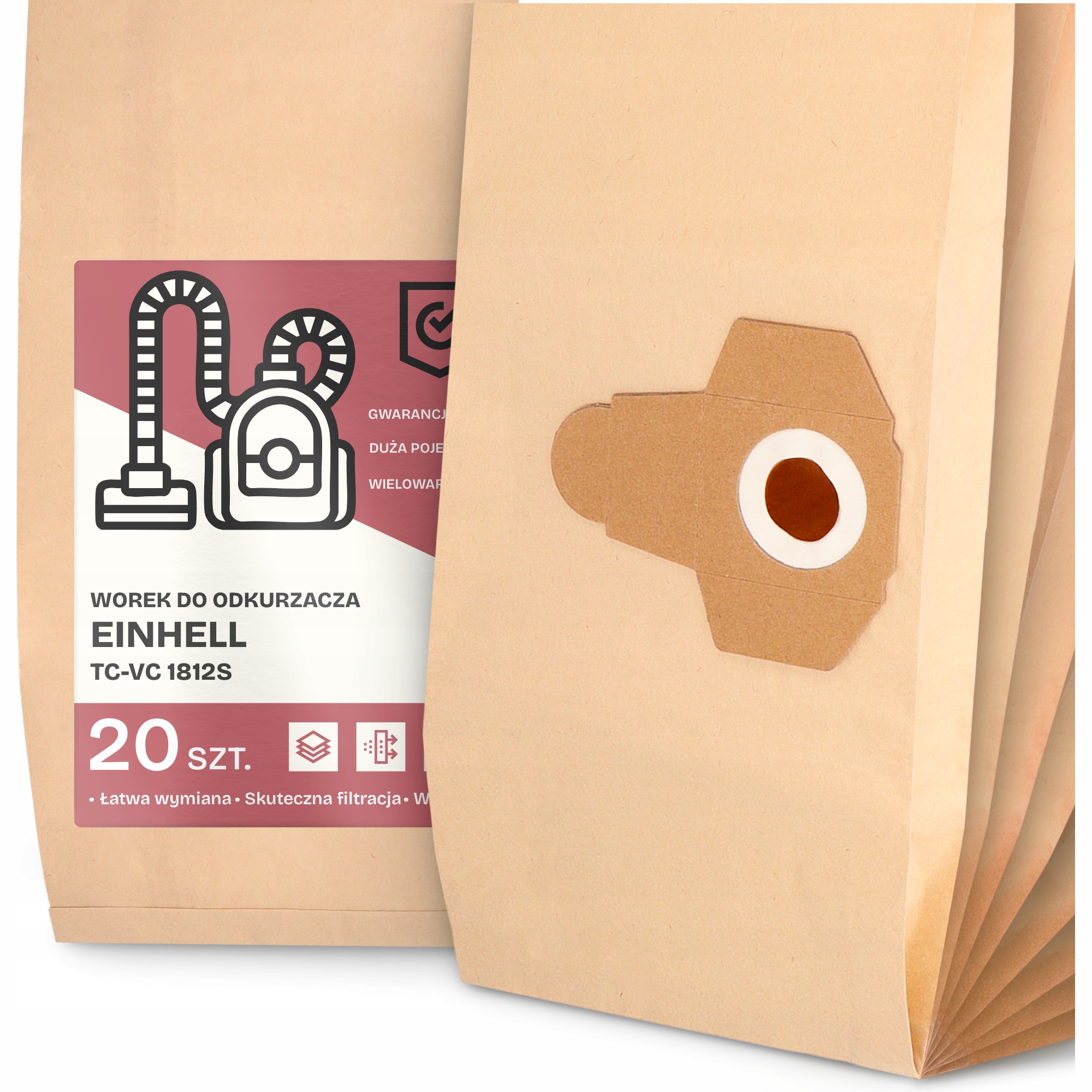 20 x Sáček Do Vysavače Einhell Tc-vc 1812S Papírový Velký Silný Sáčky 2A