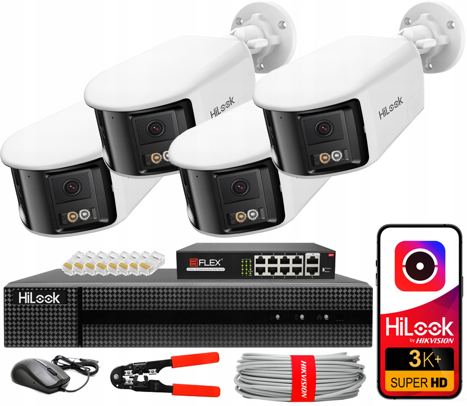 Sada pro monitorování Ip 4 kamery 6MPx 3K IPC-B460HAD-LUF/SL Dual Lens PoE