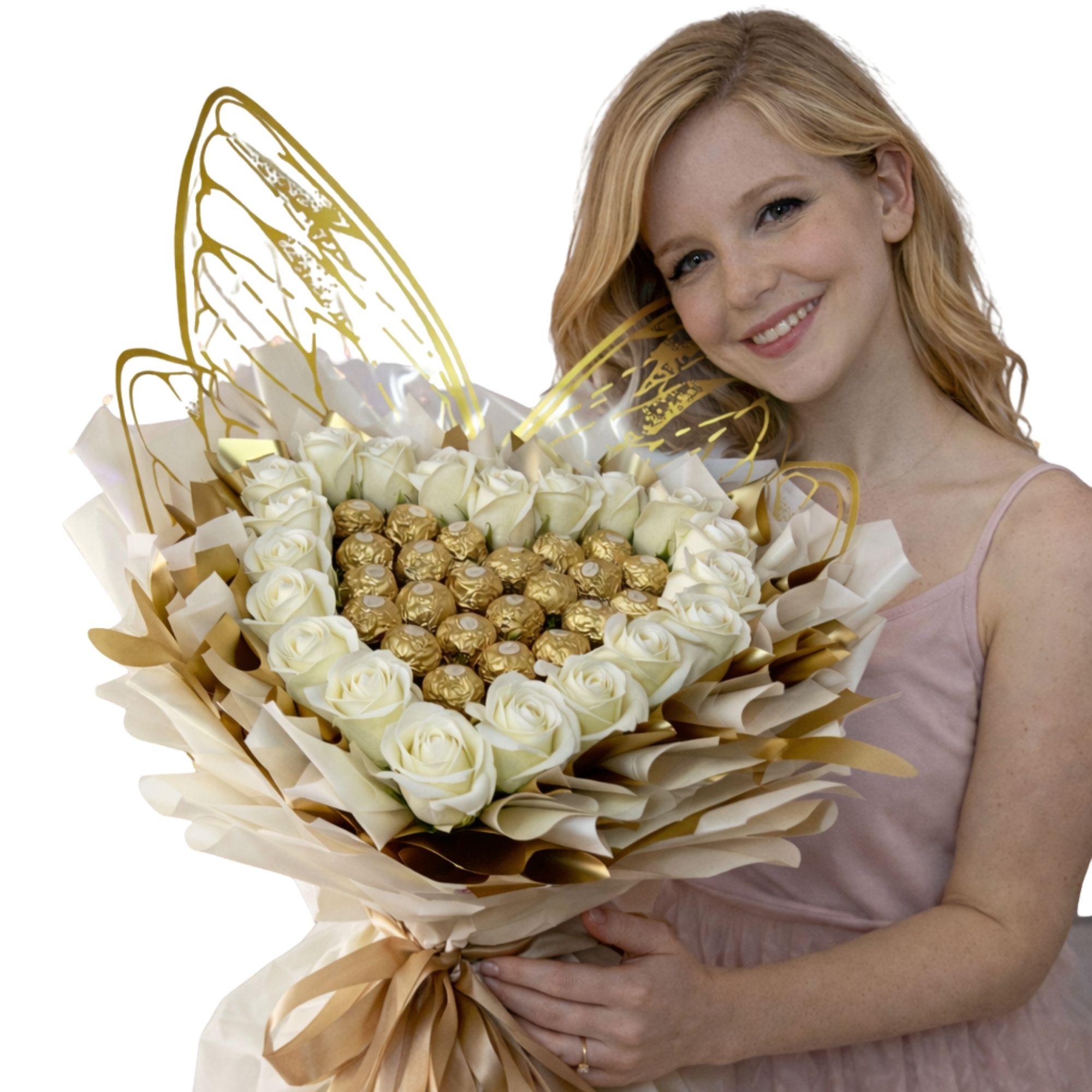 Levně Dárková Sada Kytice Motýl Krémová Ferrero Narozeniny Valentýna Svatební Hostina