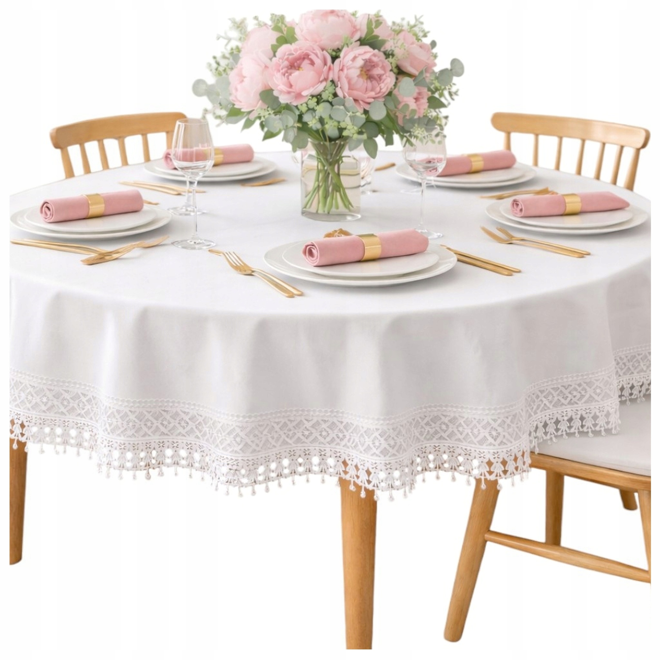 Ubrus kulatý Velikonoční Elegantní Bílý s krajkou 150x150 kruh