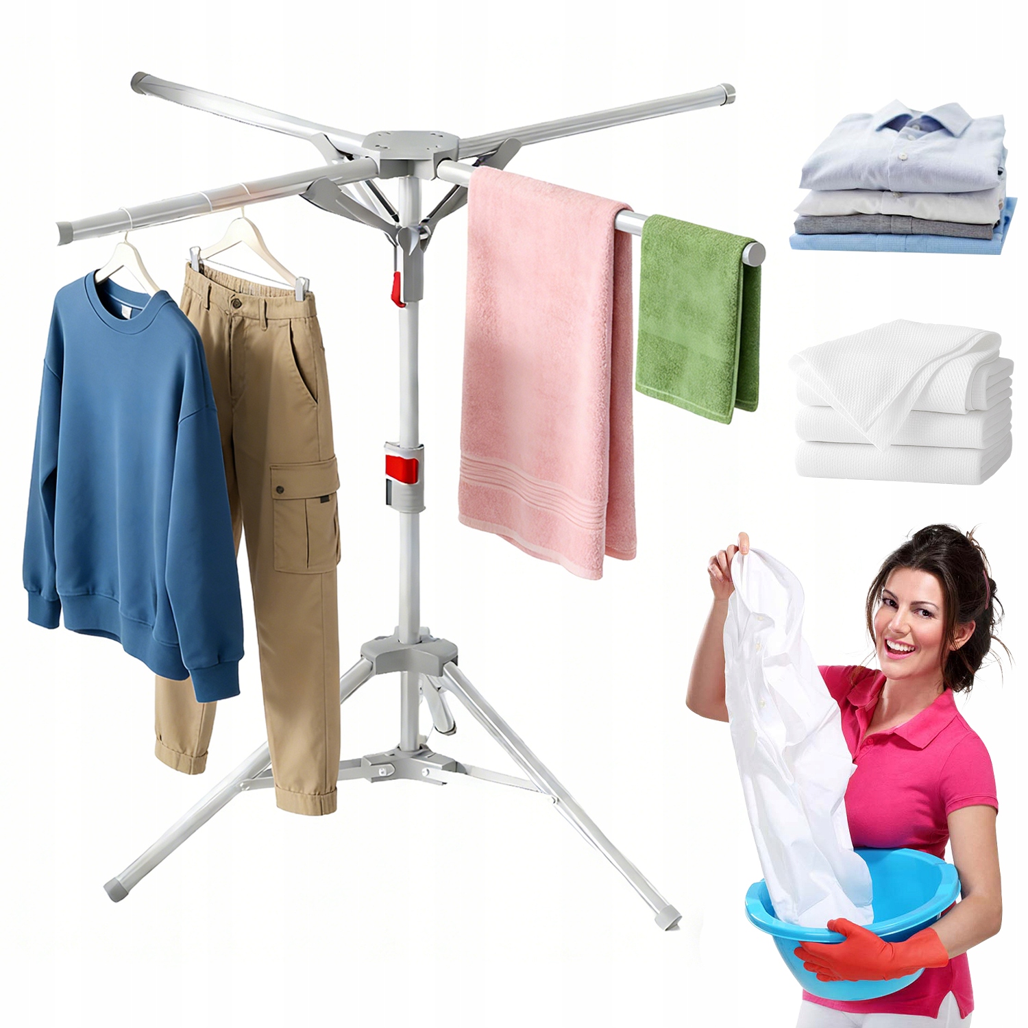 Levně Regulovatelná Sušák Se 4 Rameny, Skládací Do 80 Kg, Ocelová, Šedá