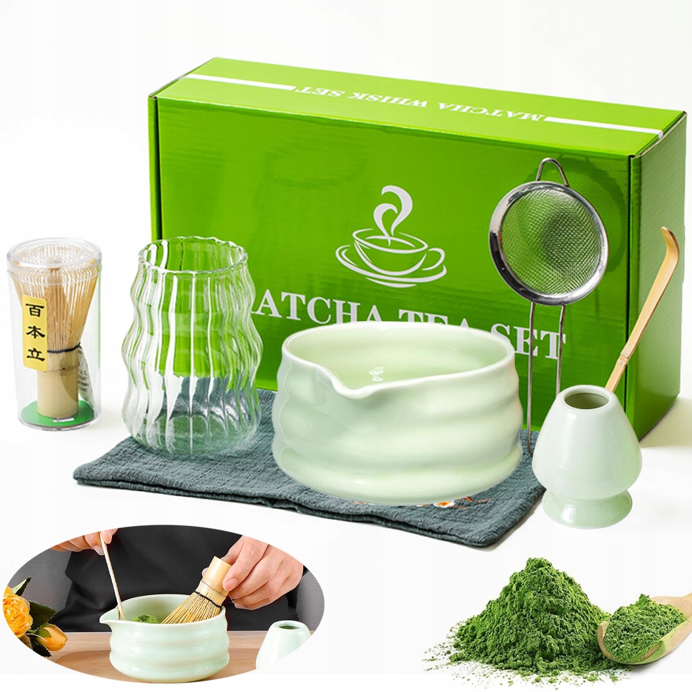 Zestaw Prezentowy Do Herbaty Matcha Czarka Miotełka Podstawka Łyżeczka