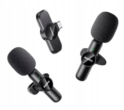 BEZPRZEWODOWE MIKROFONY KRAWATOWE 2w1 dla Streamerów REMAX USB-C Android